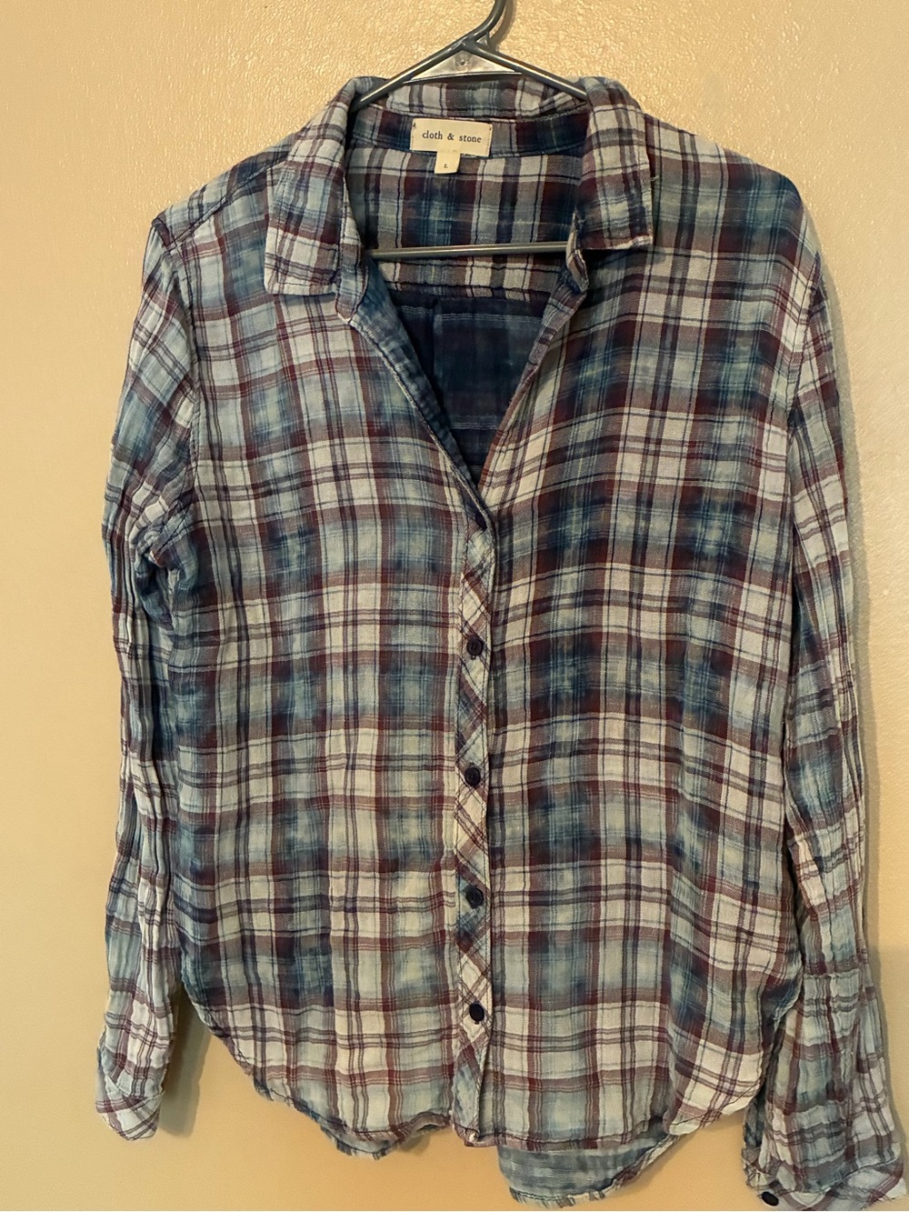 cloth & stone Blue Plaid Button-Up Shirt size l
